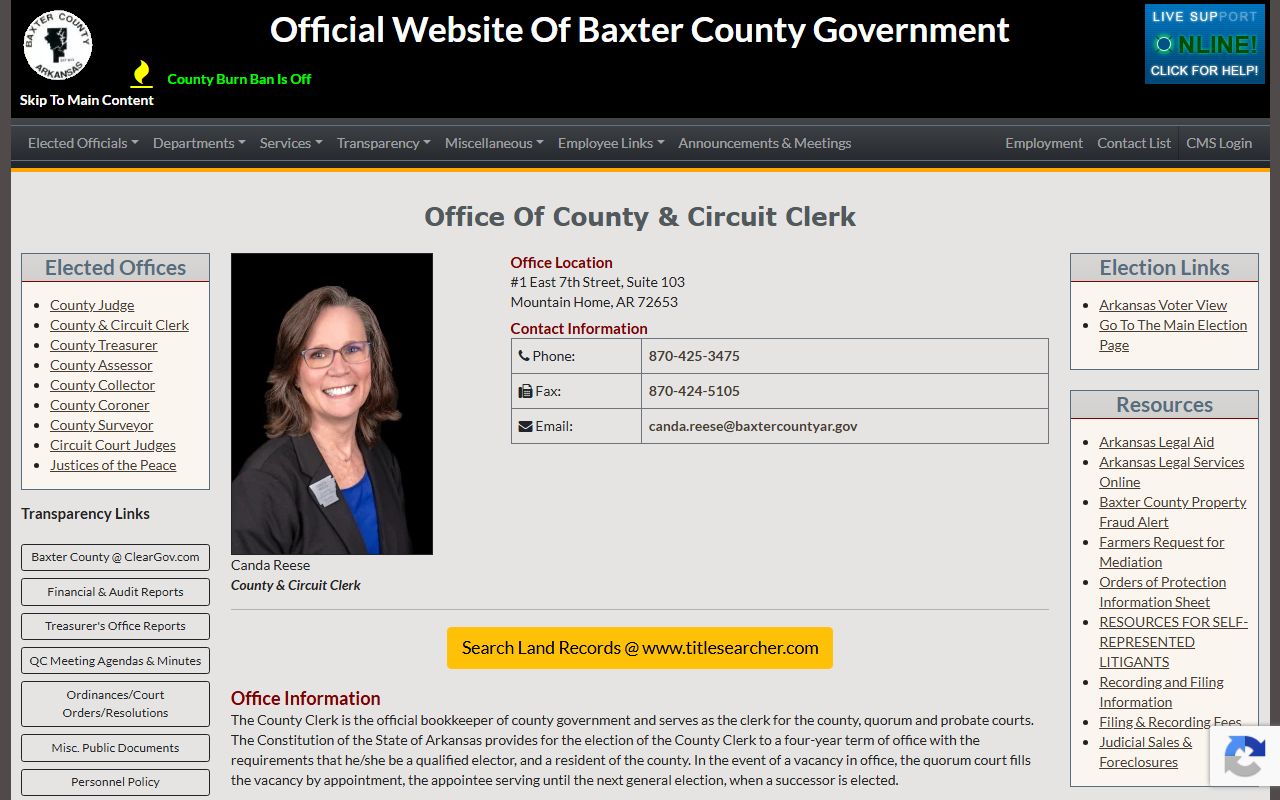 Baxter County court records after jail arrest County and Circuit Clerk page