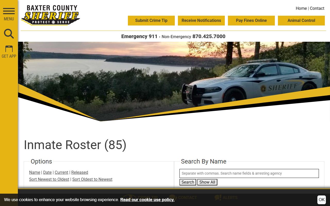 Baxter County inmate roster search fields